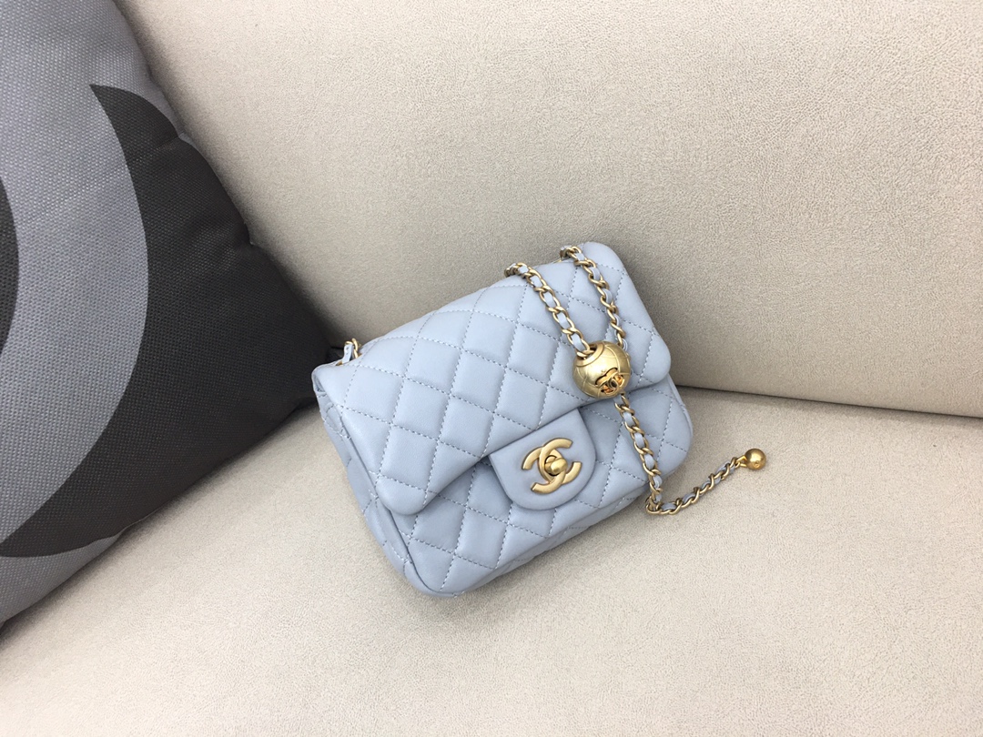 Mini Classic Flap Lambskin Bag AS1786 Sky Blue/Gold